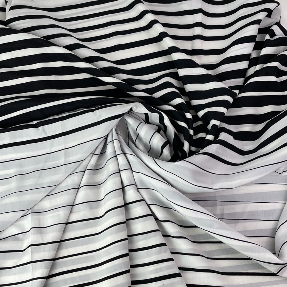 Black and White Striped Sheer Poly Print Satin Fabric